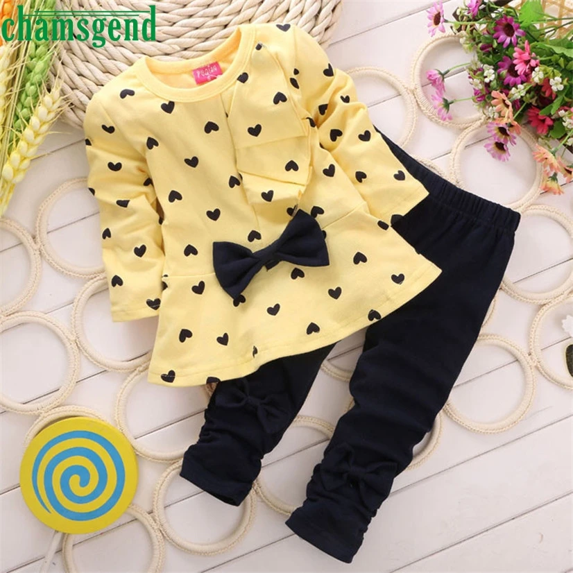 

2018 cute Summer PC Girls New Baby Sets Heart-shaped Print Bow Cute 2PCS Kids Set T shirt + Pants S25 baby clothes