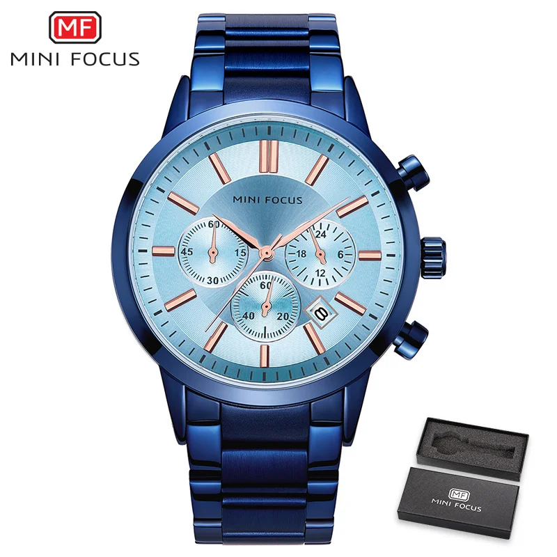 Мини фокус часы Мужские лучший бренд Роскошные военные армейские Спортивные Повседневные водонепроницаемые мужские часы кварцевые наручные часы из нержавеющей стали - Цвет: Light blue