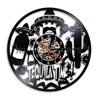 

1Piece Tequila Time Vinyl Clock Drinking Bar Led Light Illuminated Tequila Wine Wall Art Home Decor Wall Clock Wall Watch