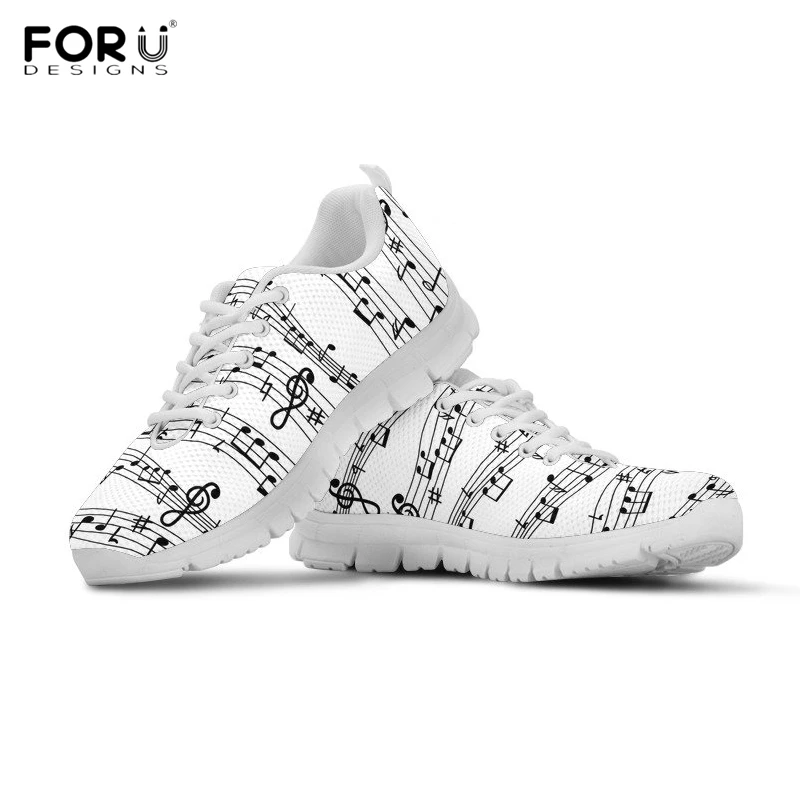 

FORUDESIGNS Fashion Music Notes Print Spring/Autumn Mesh Sneakers Casual White Flats Shoes for Teen Girls Students Walk Footwear