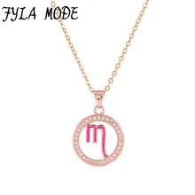Fyla Mode Zodiac Scorpio Pendant Necklace Simple Design Jewelry Gift Micro Pave Zircon Gold/Silver Color Necklace For Women