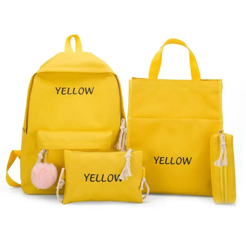 

4Pcs/set 2019 Canvas Women Backpack for Teenager Girls Solid Shoulder Mini Backpack Women Preppy School Penbags Mochila Feminina