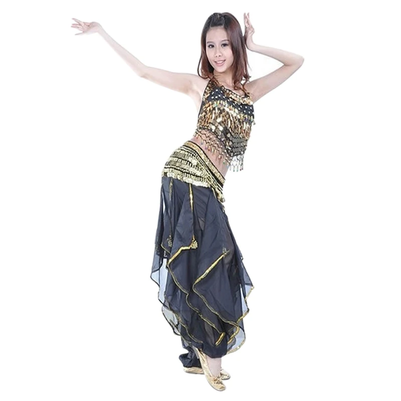Belly Dance Costume Sets Top & Tribal Gold Wavy Harem Pants Skirt 8 Colors 