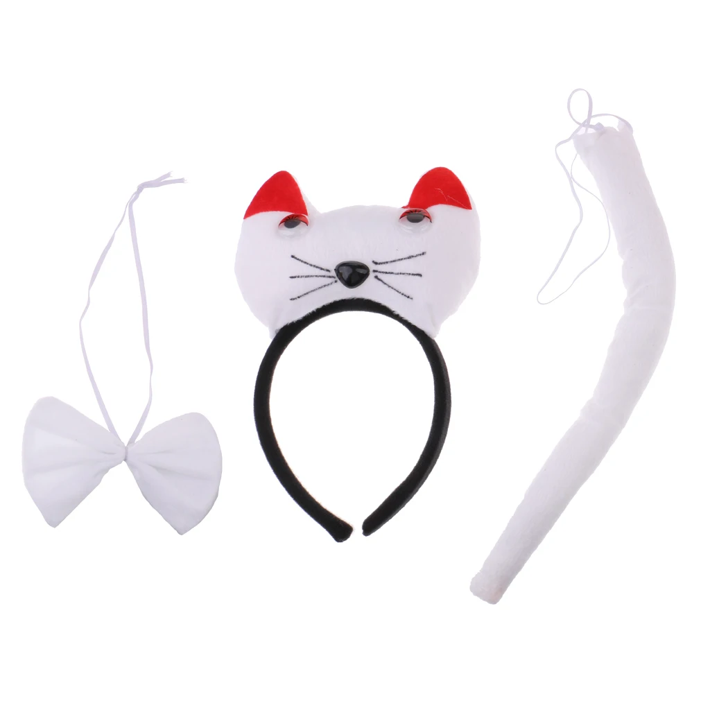 Kids Halloween Christmas Party Animal Pet Cosplay Set Cat Headband Tie Tail