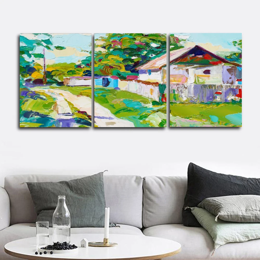 

Laeacco Watercolor Spring Wall Art Abstract Village Posters and Prints Paint On Canvas Painting Nordic Living Room Home Decor