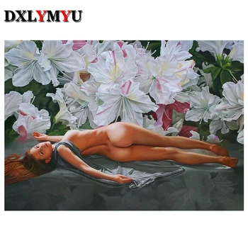 

DIY 5D Resin Diamond Painting Cross Stitch Full Diamond Embroidery Mosaic Making Sexy Lady Flower Pattern Square Rhinestone