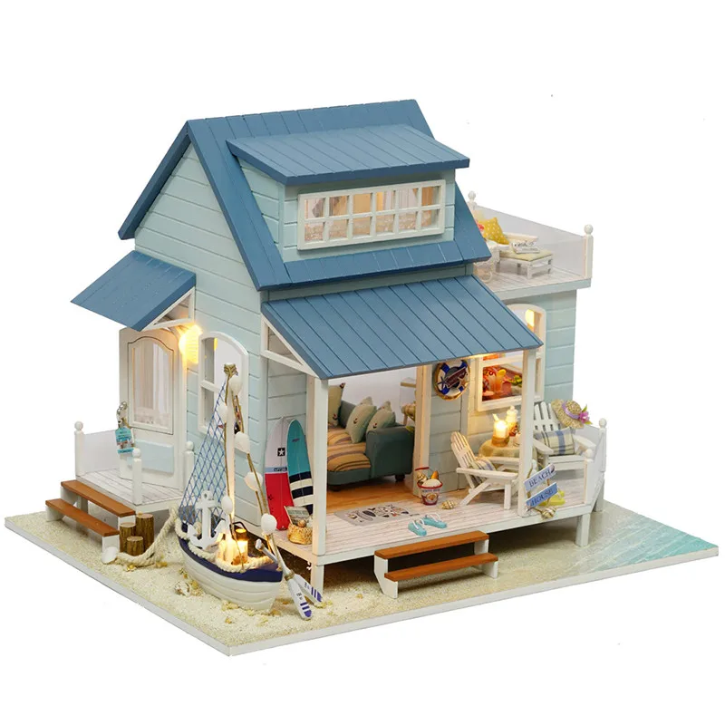 

Doll House Miniature DIY Dollhouse With Furnitures Wooden House Toys For Children Birthday Gift Caribbean Sea A037