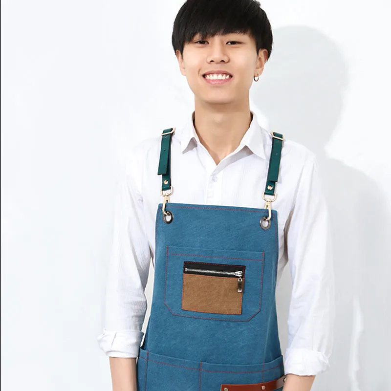  Hot Sale Canvas Aprons for Women men BBQ Senior Bib Leather Straps Kitchen Barber cooking Coffee Sh - 33016631575
