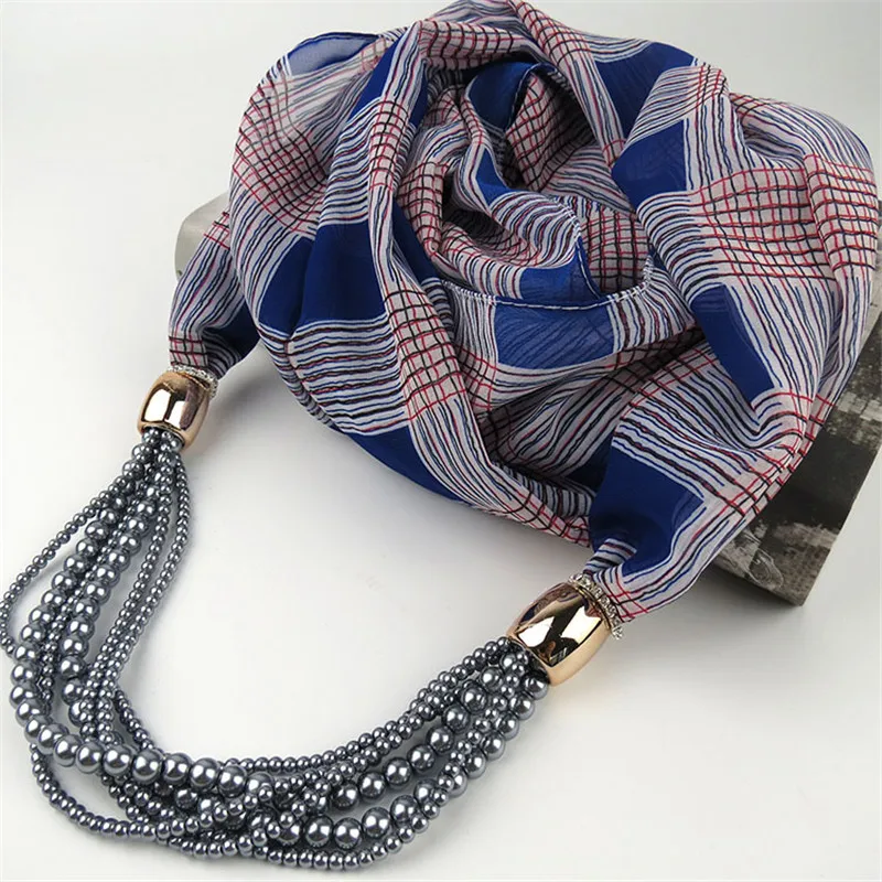 Ahmed Богемный дизайн многослойный жемчужный шифоновый шарф ожерелье модный длинный воротник шейный платок шарфы для женщин