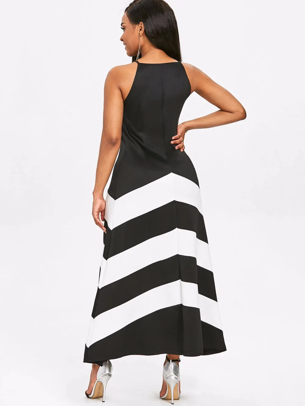 VESTLINDA Black White Striped Dress 2018 Summer Women Fashion Casual Robe Femme Maxi Dress Lomg Vestido Sleeveless Vest Dress 2