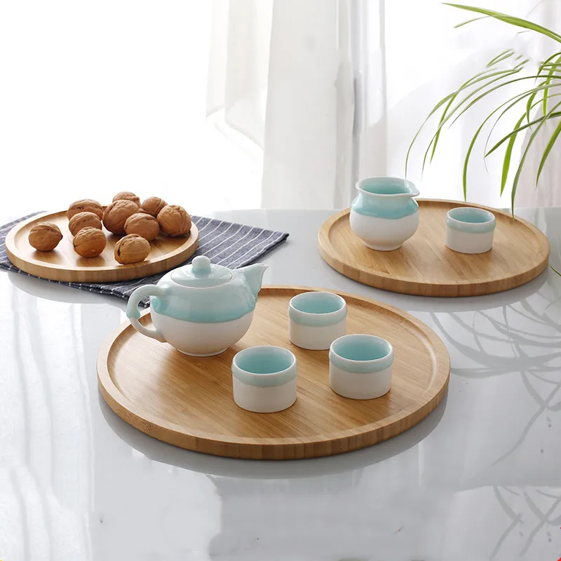 

Round Bamboo Tray Household Solid Wood Serving Tray Cheese Plates Coffee Tea Fruit platters Party Dinner Plates Sour Candy Tray