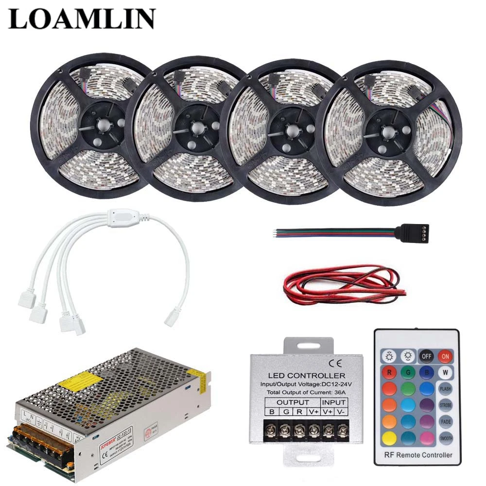

5M 10M 15M 20M RGB Led Flexible Strip Light SMD2835/3528 With 24Keys RGB Led Controller Power Adapter Driver Kit