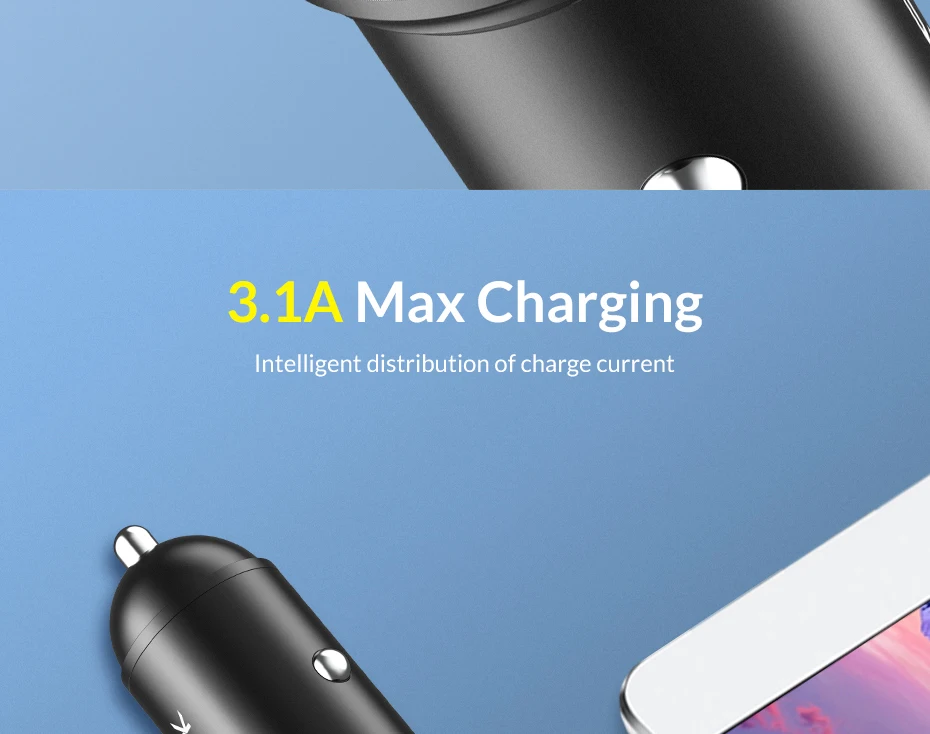 TOPK G203 мини USB Автомобильное зарядное устройство для iPhone Xiaomi Мобильный телефон планшет 3.1A Быстрая зарядка двойной USB Автомобильное зарядное устройство адаптер в автомобиль