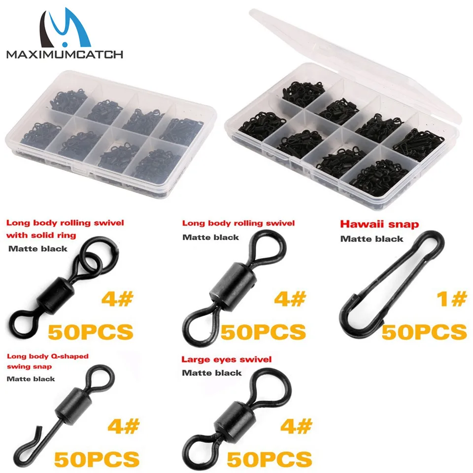 

Maximumcatch 50-250Pcs/lot Carp Fishing Swivel Set Rolling Swivel Fishing Swivel Snap Carp Fishing Tackle Box