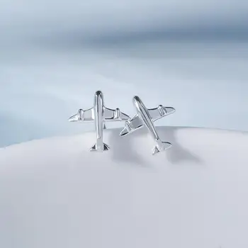 

925 Sterling Silver Airplane Stud Earrings For Women Girls Wedding Gift Pendientes Mujer Female Pendientes Brincos eh800