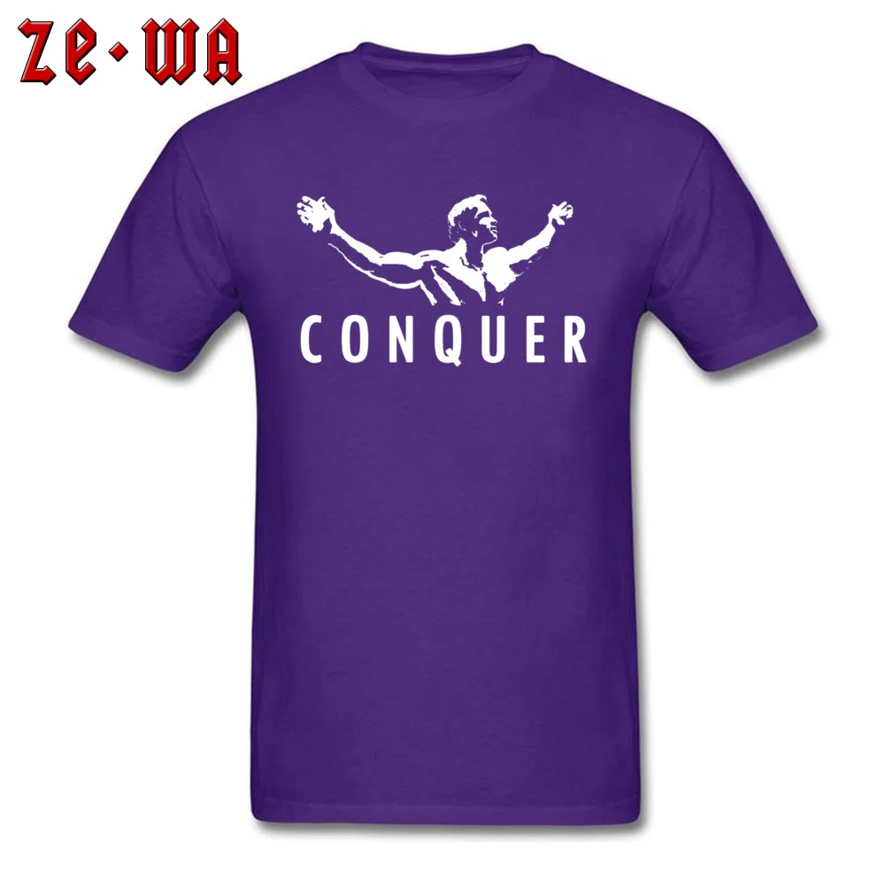 Arnold Schwarzenegger - Conquer -1099 100% Cotton Male Tops Tees Birthday Summer/Autumn Top T-shirts Fashion Round Neck Tee Shirt Arnold Schwarzenegger - Conquer -1099 purple