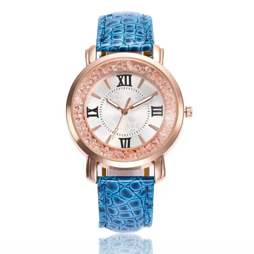 Роскошные часы женские модные кварцевые женские наручные часы изысканный горный хрусталь кожаный женский браслет часы Reloj Relogio# D