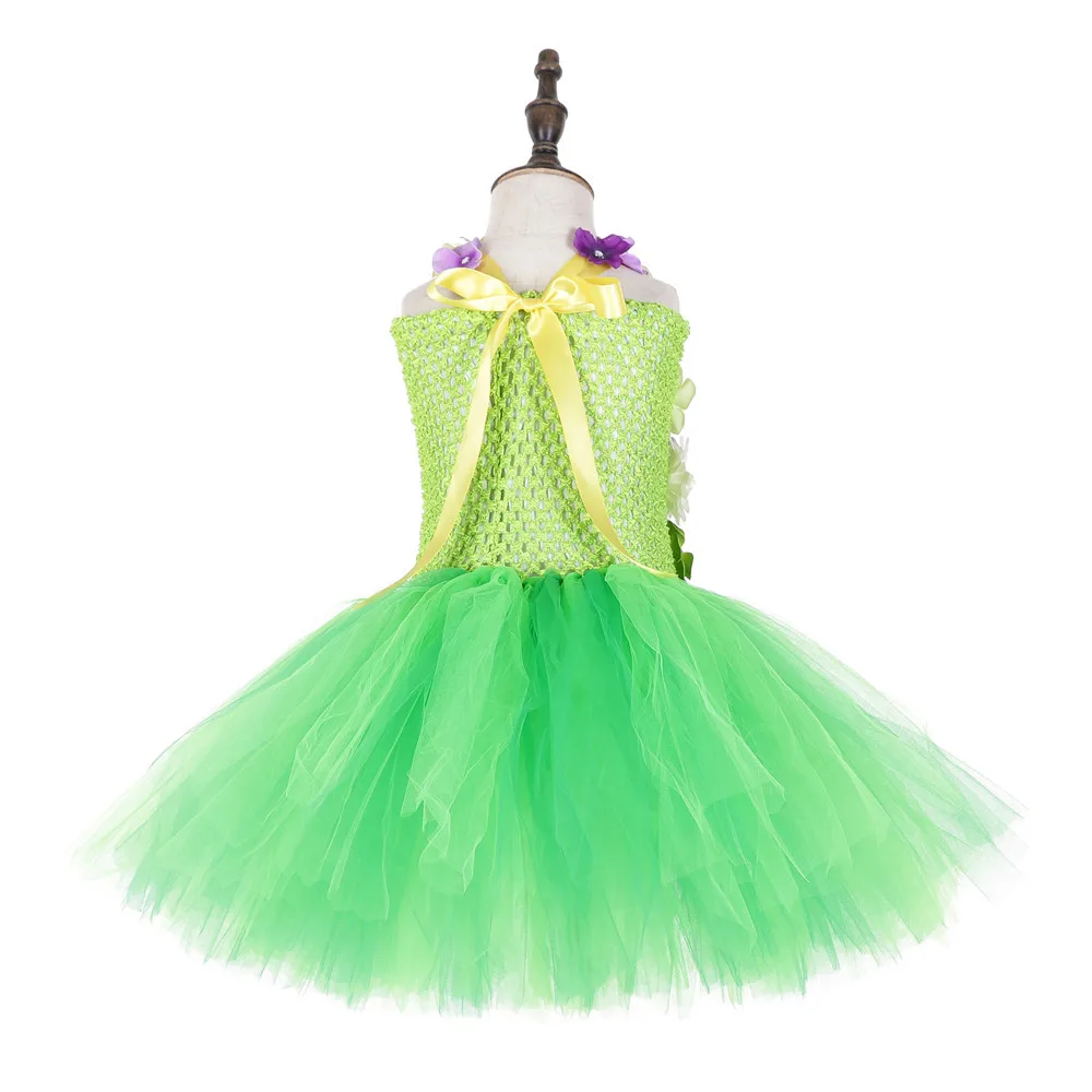 Зеленое платье-пачка принцессы на заказ, фея Динь-Динь Одежда для девочек рождественское платье для детей, праздничное платье без рукавов с цветами для дня рождения