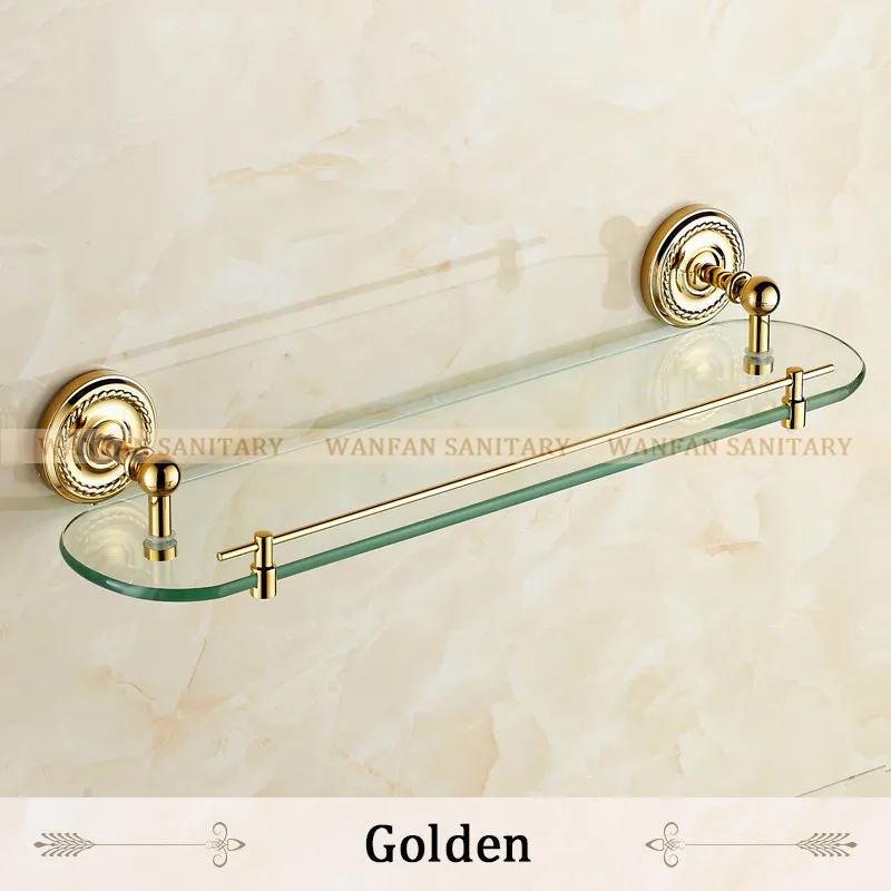 Полки для ванной, одиночное закаленное стекло, античная латунь, вешалка для полотенец, косметическая вешалка для хранения, домашний декор, настенная полка для ванной, HJ-1313 - Цвет: Golden
