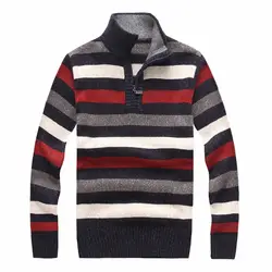Зимний свитер Для мужчин полосой Стенд воротник пуловер Тонкий Свитера