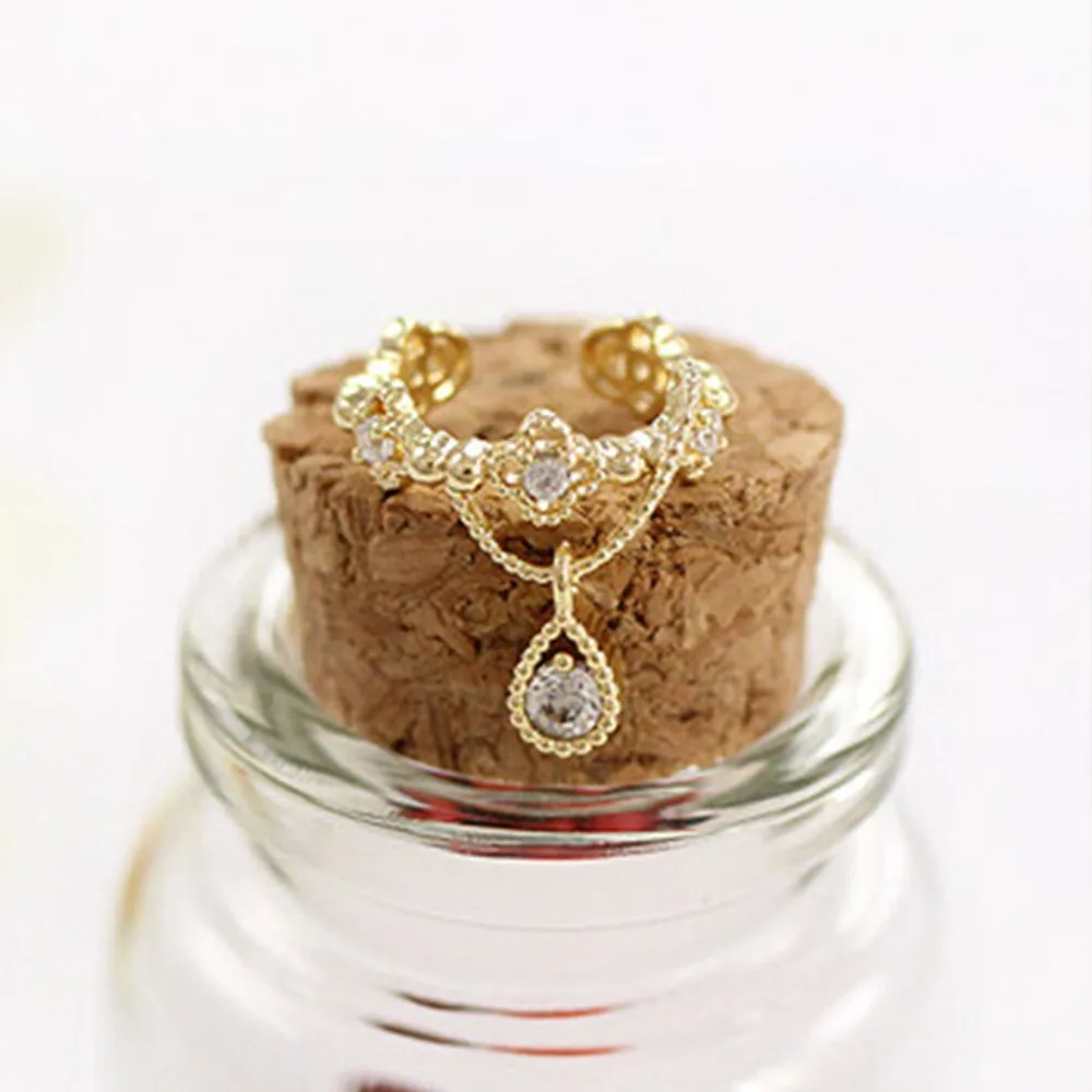 

Elegant Crystal Clip On Earring Jewelry Women Ear Cuff Wrap Rhinestone Silver Gold One Water Drops Wedding Clear Stone #272260