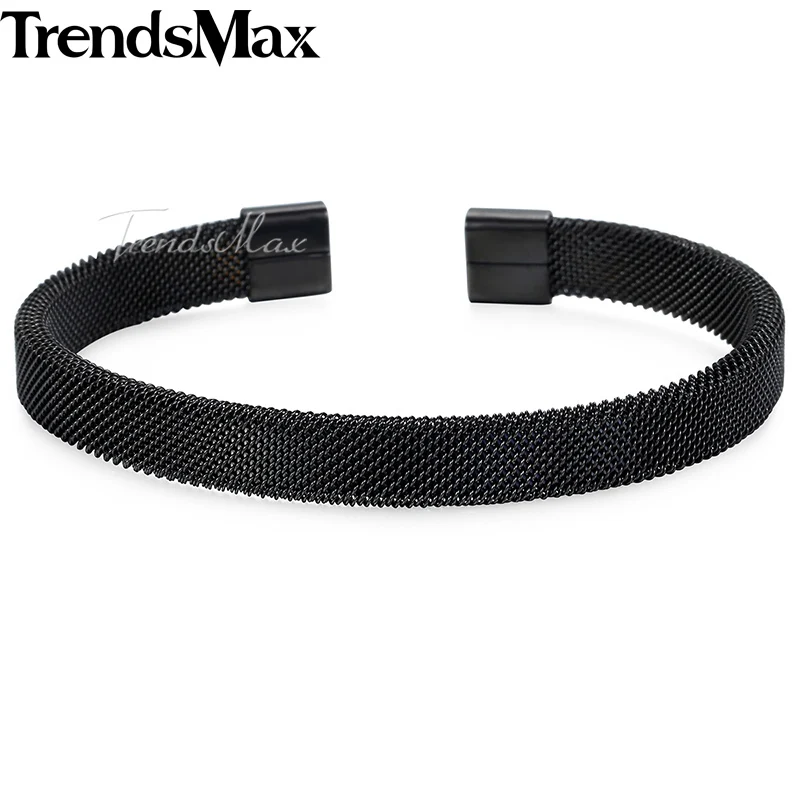 

Men's Bracelet Black Mesh Cuff Stainless Steel Bracelet For Male Jewelry 2018 Accessories Gifts Dropshipping Wholesale 8mm KKG29