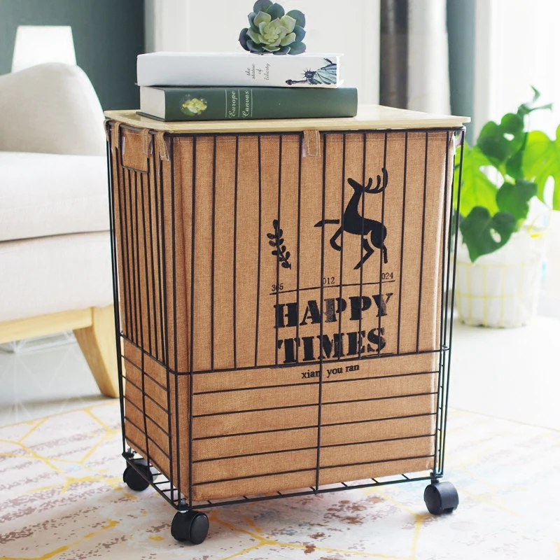 Large Cover Storage Basket Iron Cotton Clothes Toys (3)