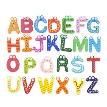 

26 Alphabet Wooden Colorful Cartoon Fridge Magnets/Refrigerator Sticker Cute Magnetic Sticker Dropshiping and Wholesale