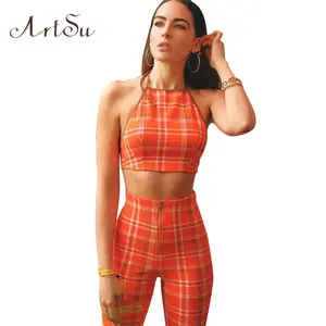 orange plaid pants womens