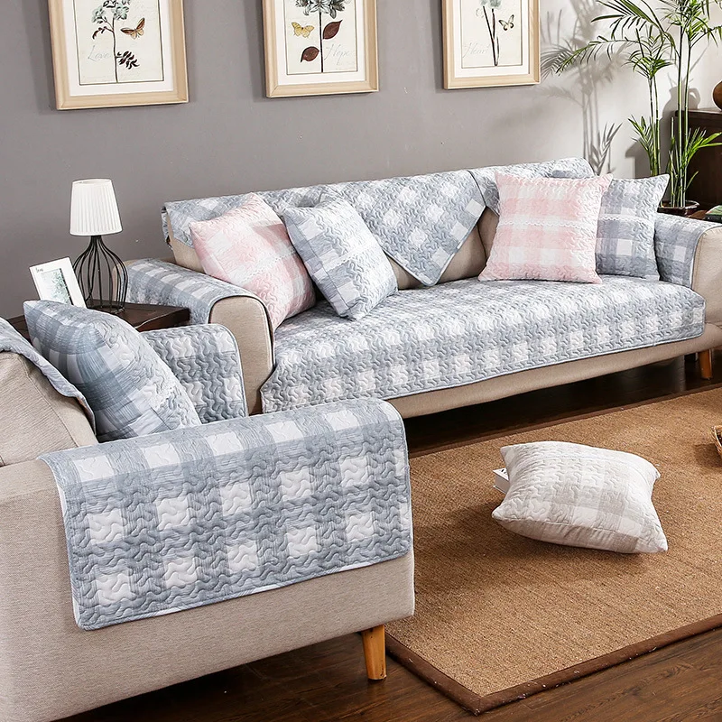 

Sofa Covers Solid Color Plaid sofa Cushion Cotton Printing Sofa Towel Pillowcase Corner Sofa Protective Cover for Living Room