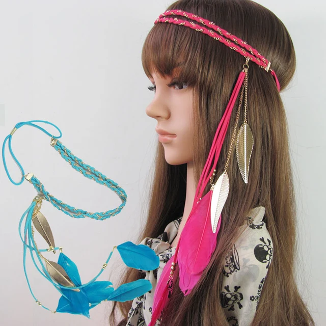 5 Pieces Hair Jewelry Indian Turquoise Bead Leather Crown Feather 5 Pieces Hair Jewelry Indian Turquoise Bead Leather Crown Feather Navajo Native American Head Dress