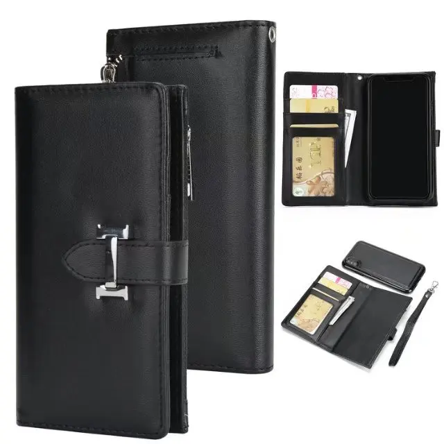 Съемный чехол-кошелек для IPhone X 8 7 6 6S Plus, Магнитная задняя крышка, 360, флип, полный протектор, женская сумка для сотового телефона - Цвет: Черный