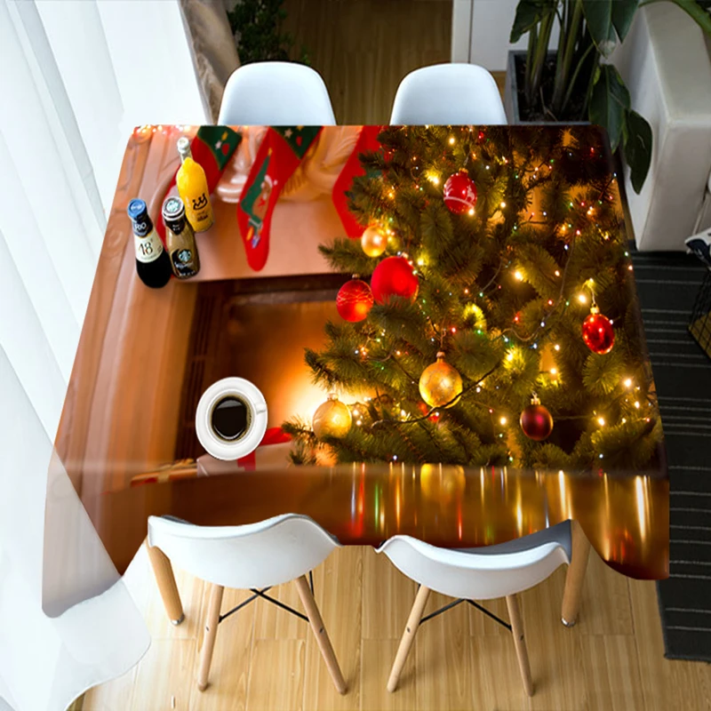 

Custom 3d Tablecloth Christmas Tree Colored Lights Pattern Washable Cotton Thicken Rectangular/Round Wedding Party Table Cloth