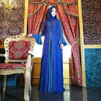 

Muslim women's long gown long sleeve dress lace color flared sleeve long skirt ethnic women's dress