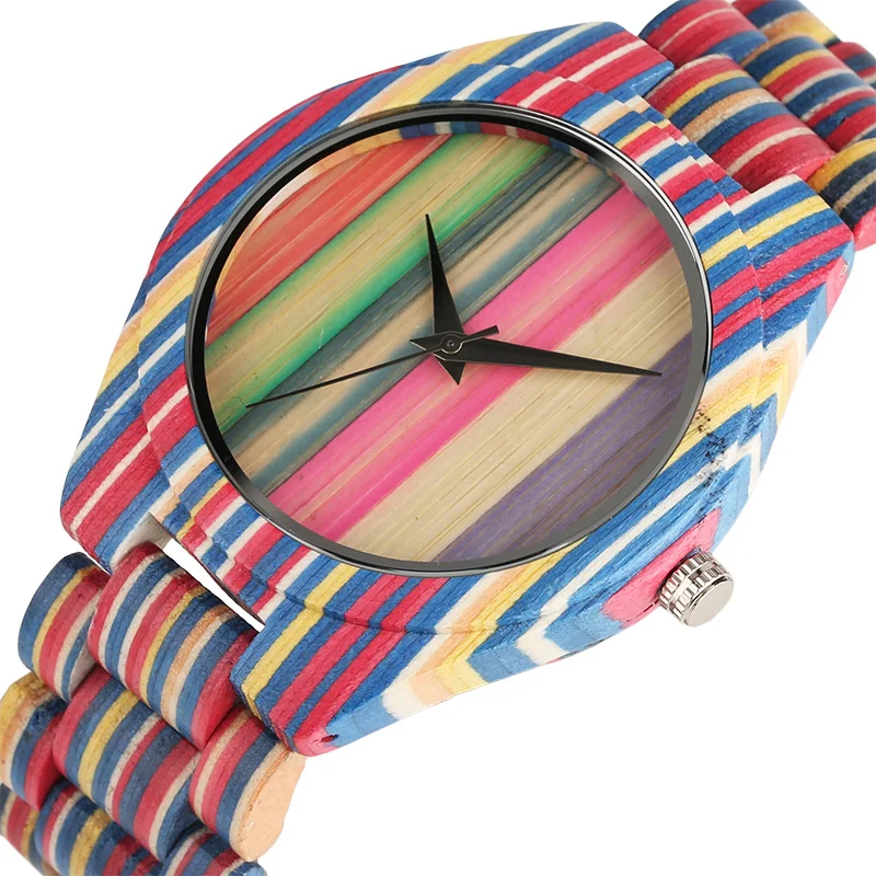 

Wood Watch Quartz Men Women Fashion Colorful Design Wristwatches Wooden Watch Strap Elegant Creative Lovers Watches Best Gift