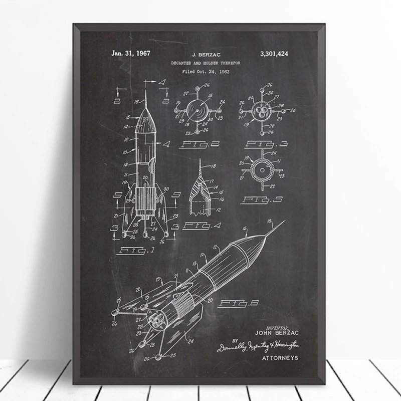 

Rocket Ship Patent Vintage Poster Wall Art Prints Outer Space Spaceship Blueprint Canvas Painting Wall Pictures Art Decor