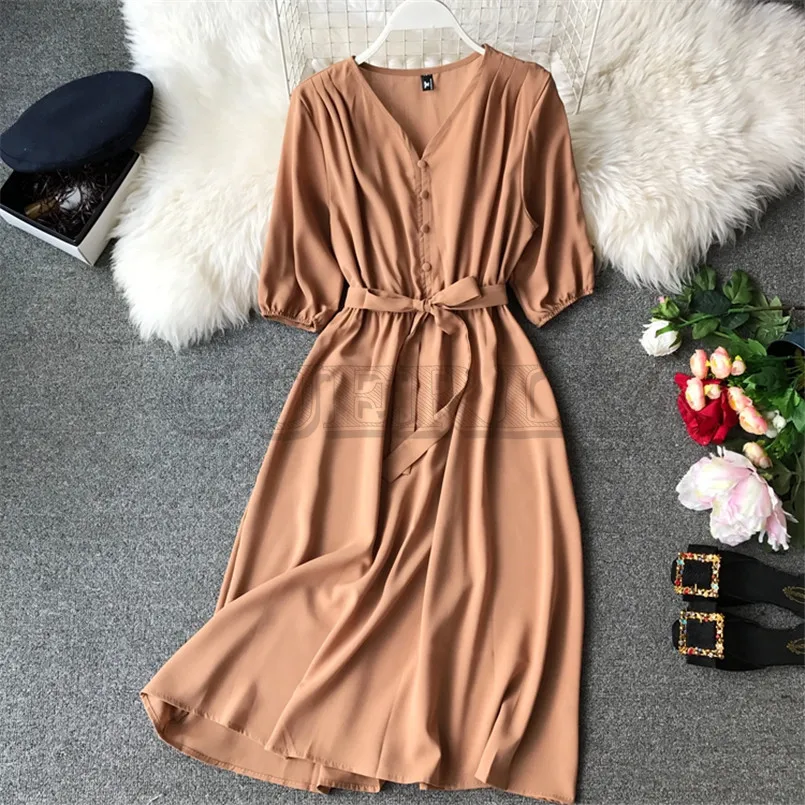 Image Fashion Spring New V Neck Summer Midi Long Dress CUERLY De Festa Evening Party Bandage Women Casual Elegant High Waist CUERLY