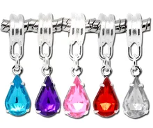 DoreenBeads Смешанный Серебристый цвет Горный Хрусталь Teardrop Шарм Слайд Pendantss Приспосабливать Европейский Шарм 25×8 мм, 50 Шт.