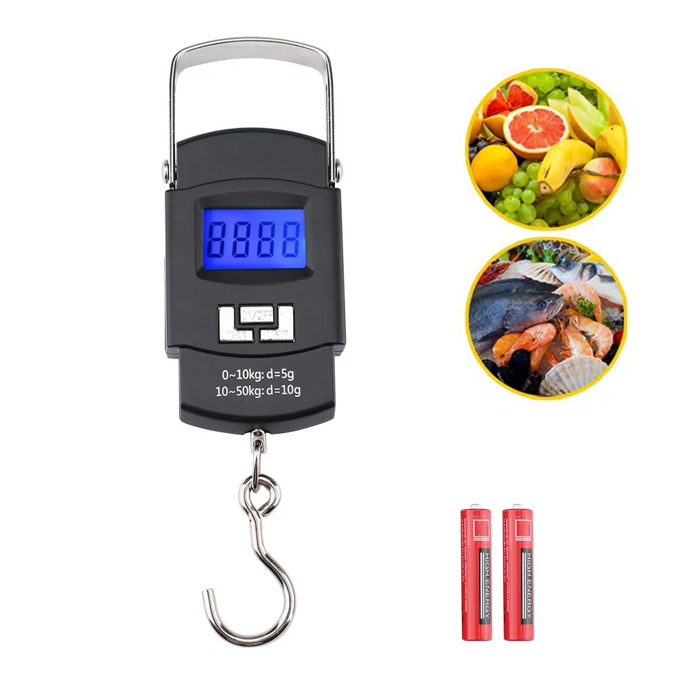 

LCD Electronic Balance Digital Fishing Hook Hanging Scale 110 Pound/50 Killogram with 2 AAA Batteries FH99