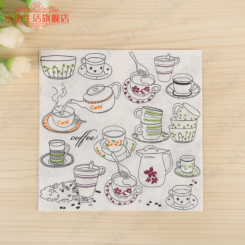 

20pcs 1pack 33*33cm coffee design printed Paper Napkins Food Festive & Party Tissue coffee Napkins Decoupage Decoration