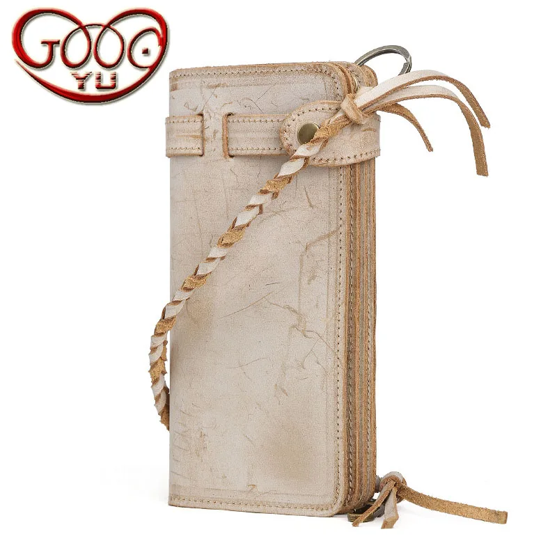 

European and American vertical square leisure long leather wallet hand first layer of leather retro Chinese wind-tanned leather