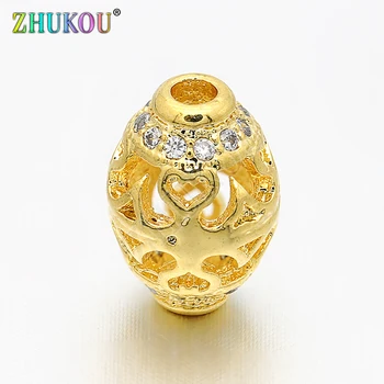

8*11mm Brass Cubic Zirconia Oval Spacer Beads DIY Necklace Pendant Jewelry Accessory Findings, Hole: 1.7mm, Model: VZ65