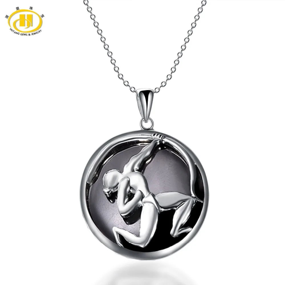 

Hutang Fashion Sagittarius Zodiac Pendant Natural Black Jade Solid 925 Sterling Silver Necklaces Women's Men's Fine Jewelry