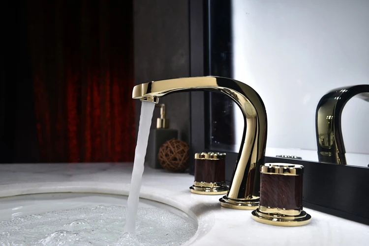 Prix Libérez le bateau TI GOLD PVD 8 pouce 3 Trous généralisée salle de bains Lavabo Évier robinet mitigeur pont monté De Luxe tap NOUVEAU