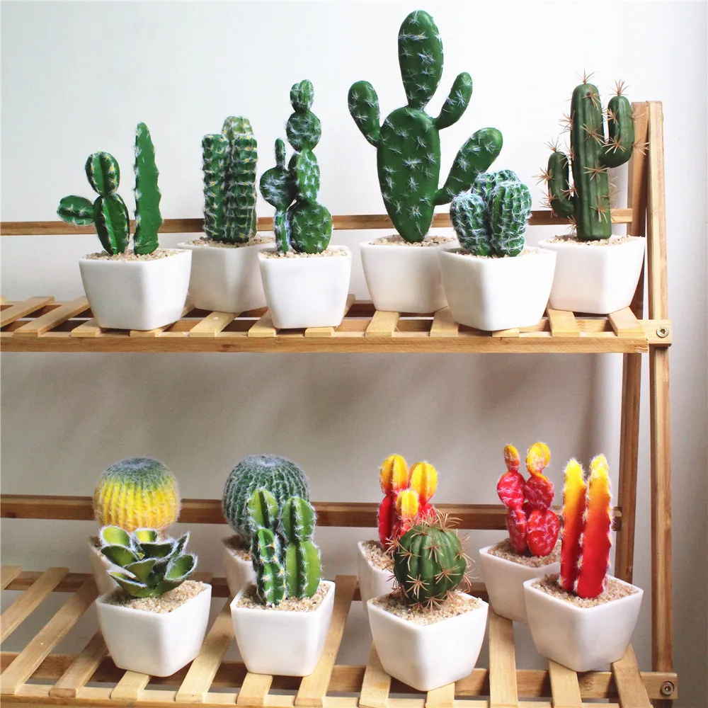 

1 Set artificial cactus potted PU plant with foam vase simulation tropical plants wedding decoration for home office table decor