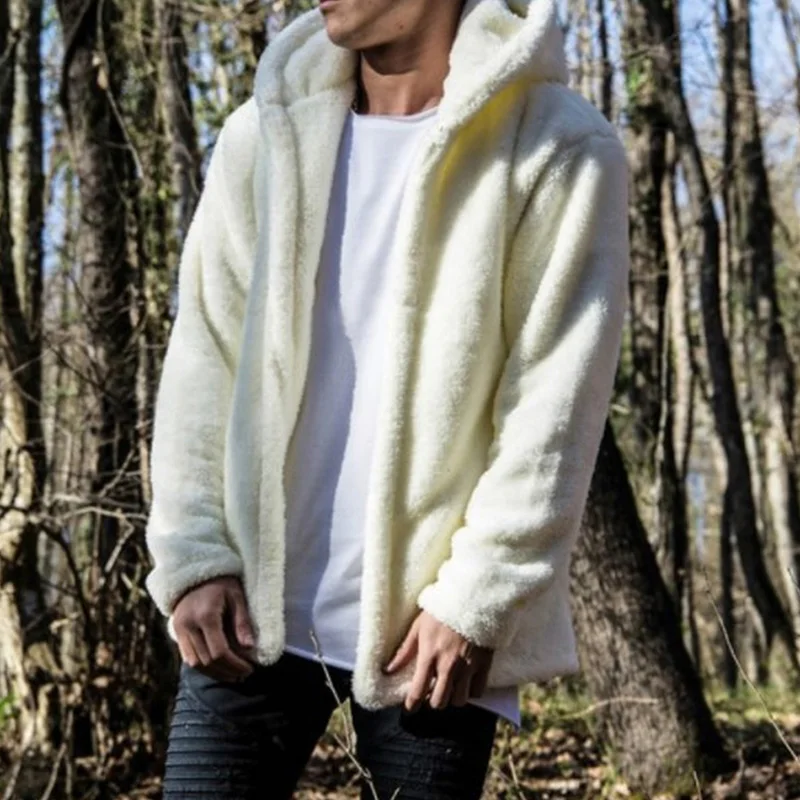 fluffy jacket with hood mens