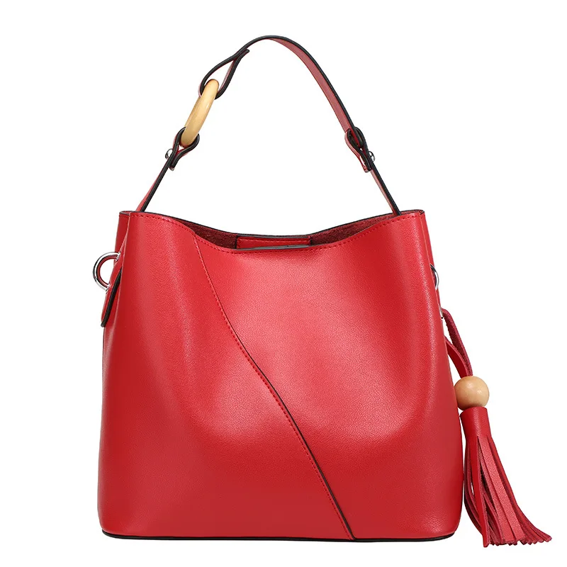 LY. SHARK, женские кожаные сумки, простые, с кисточками, натуральная кожа, сумка, высокое качество, сумка-мешок, роскошные сумки, женские сумки, дизайнерские - Цвет: Red B