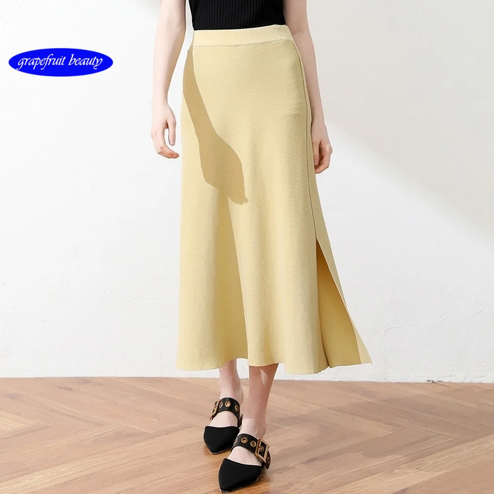 

2019 New Side Forked Halfway Female Spring and Summer High Waist Long Side Forked Folded Skirt A-character Skirt Swagger skirts