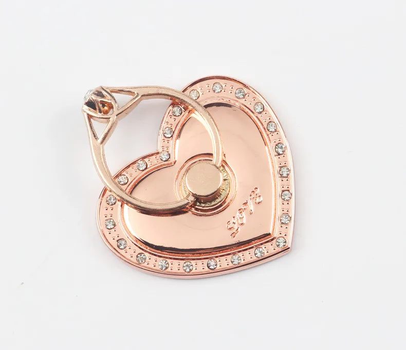 Rose Gold Держатель телефона с кольцом на палец в форме сердца, подставка, стразы, универсальный держатель для мобильного телефона - Цвет: Rose Gold