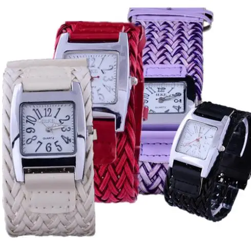 

New Fashion Girls Korean weaving Leather Strap casual stainless steel Analog Bracelet Watches Quartz Watch For birthday gift